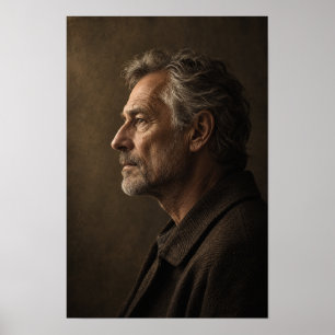 Grey Haired Man in Side Profile Warm Portrait Wall Poster