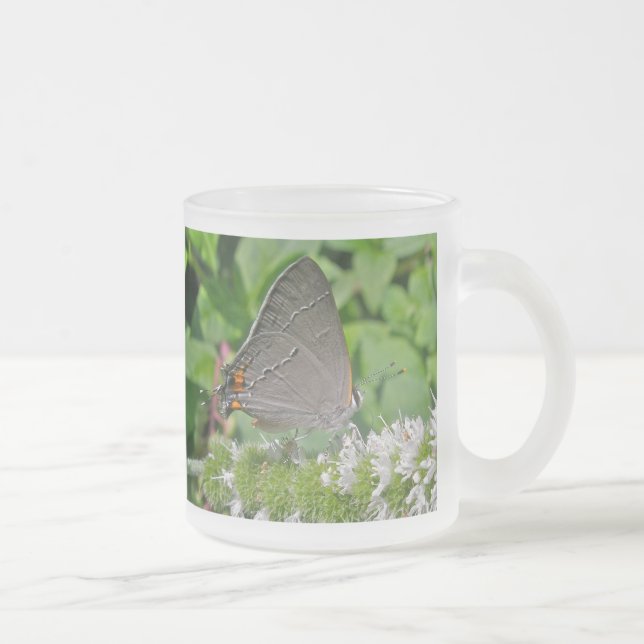 Grey Hairstreak Butterfly Frosted Glass Coffee Mug (Right)