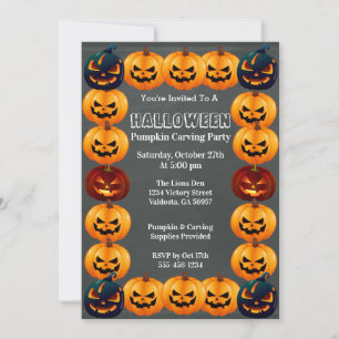 Grey Halloween Pumpkin Carving Party Invitation