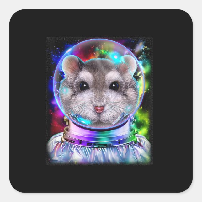 Grey Hamster As Astronaut Exploring Space Square Sticker (Front)