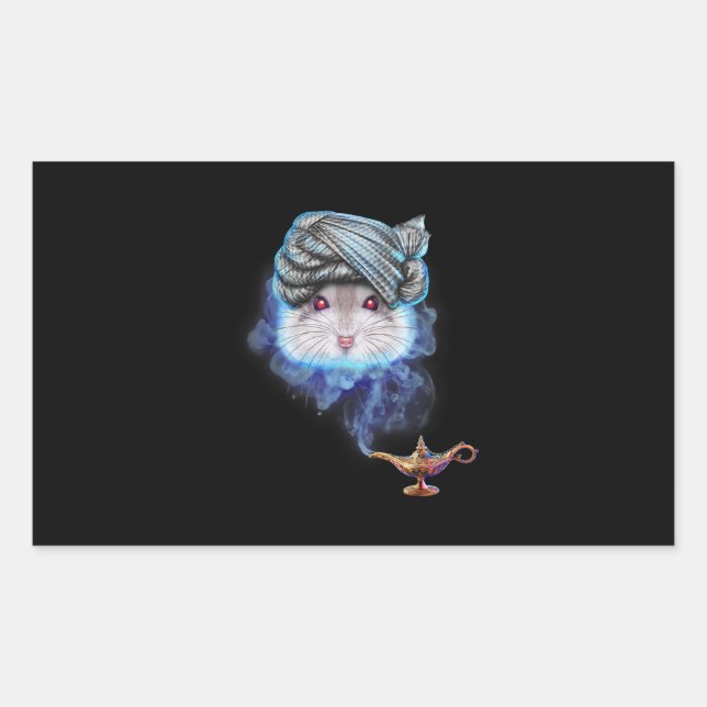 Grey Hamster As Wizard Spirit With Magical Rectangular Sticker (Front)