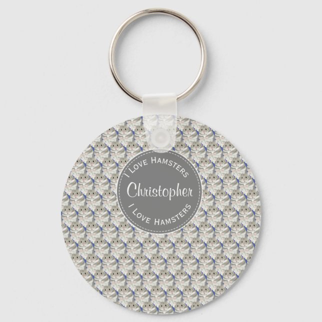 Grey Hamster boy’s personalised Key Ring (Front)