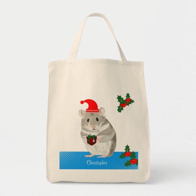  Grey Hamster boys personalised Christmas Tote Bag (Front)