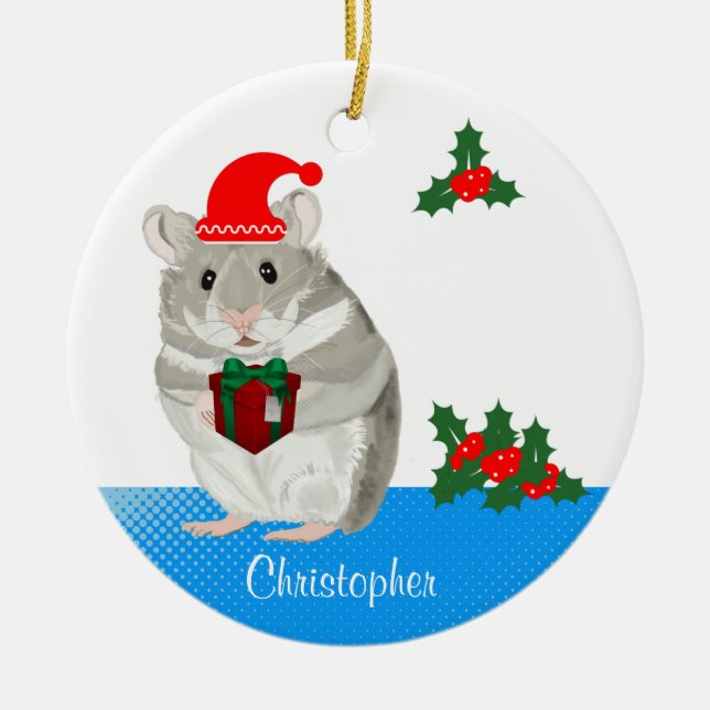  Grey Hamster personalised Christmas Ceramic Tree Decoration (Front)
