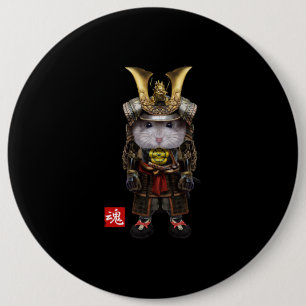 Grey  Hamster With Japanese Samurai 6 Cm Round Badge