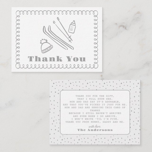 Grey Hand-Drawn Après Bébé Baby Shower Thank You Card (Front/Back)