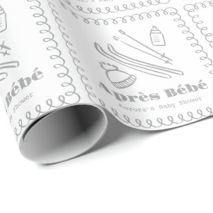 Grey Hand-Drawn Après Bébé Boy Baby Shower Wrapping Paper
