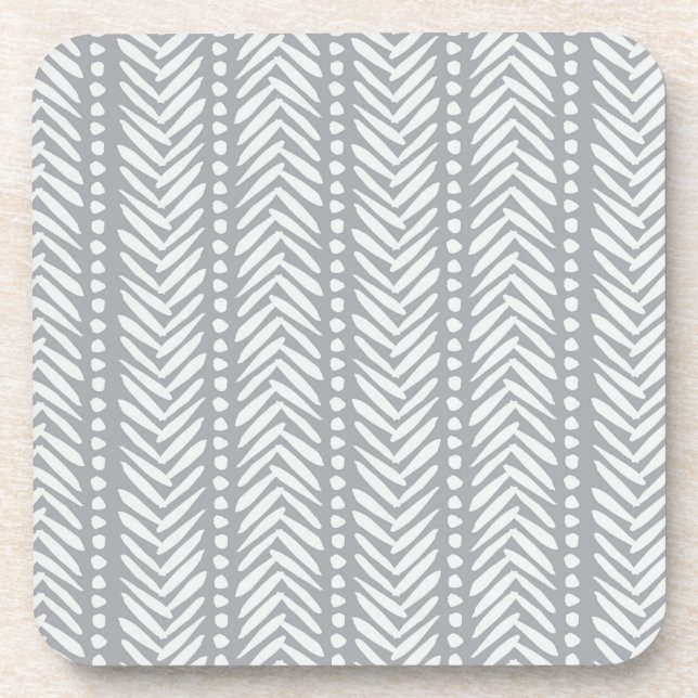 Grey Hand Drawn Chevron Pattern Coaster (Front)