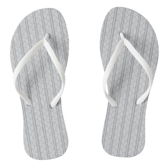 Grey Hand Drawn Chevron Pattern Flip Flops (Footbed)
