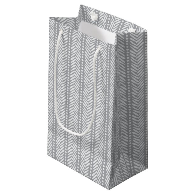 Grey Hand Drawn Chevron Pattern Small Gift Bag (Front Angled)