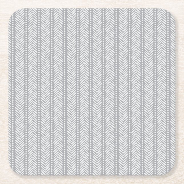 Grey Hand Drawn Chevron Pattern Square Paper Coaster (Front)