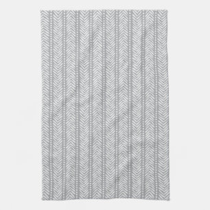 Grey Hand Drawn Chevron Pattern Tea Towel