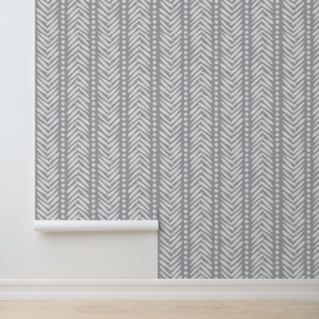 Grey Hand Drawn Chevron Pattern Wallpaper (Application)