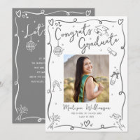 Grey Hand Drawn Doodles Graduation Photo White Fun
