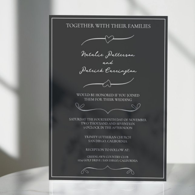 Grey Hand Drawn Hearts Wedding Invitation (Gray Hand Drawn Hearts Wedding Invitation)