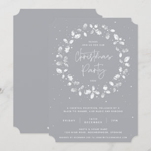 Grey Hand Printed Holly Wreath Christmas Party Invitation