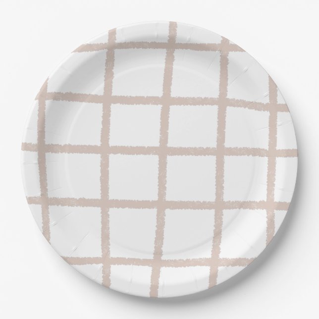 Grey Handdrawn Grid Paper Plate (Front)