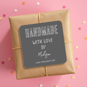 Grey Handmade With Love Square Sticker