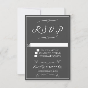 Grey Handwritten Hearts Wedding RSVP Card