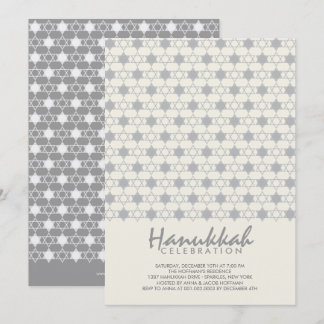Grey Hanukkah Stars Of David Pattern Holiday Party Invitation