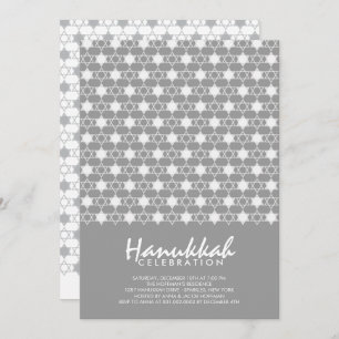 Grey Hanukkah Stars Of David Pattern Holiday Party Invitation