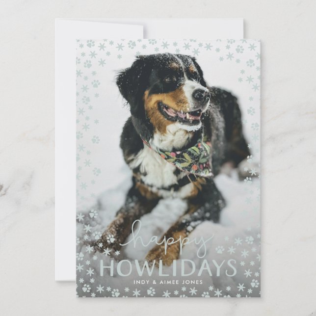 Grey Happy Howlidays Pet Lover Holiday Photo Card (Front)
