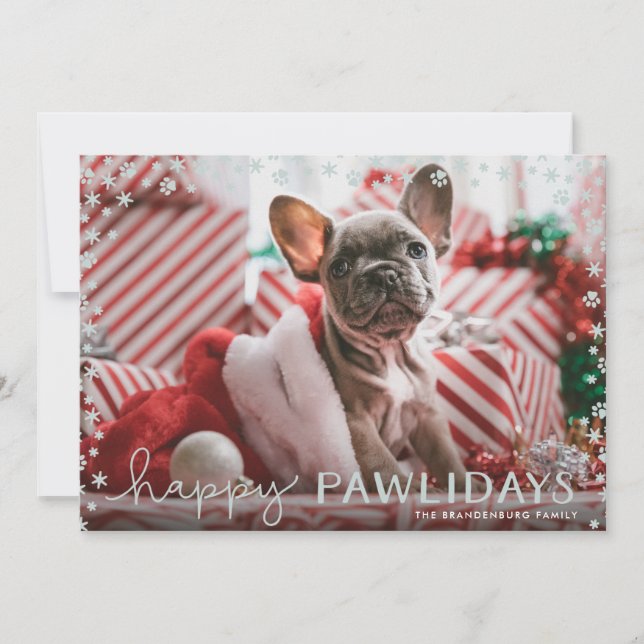 Grey Happy Pawlidays Pet Lover Holiday Photo Card (Front)