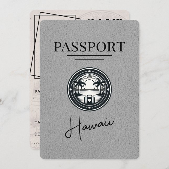 Grey Hawaii Passport Save The Date (Front/Back)