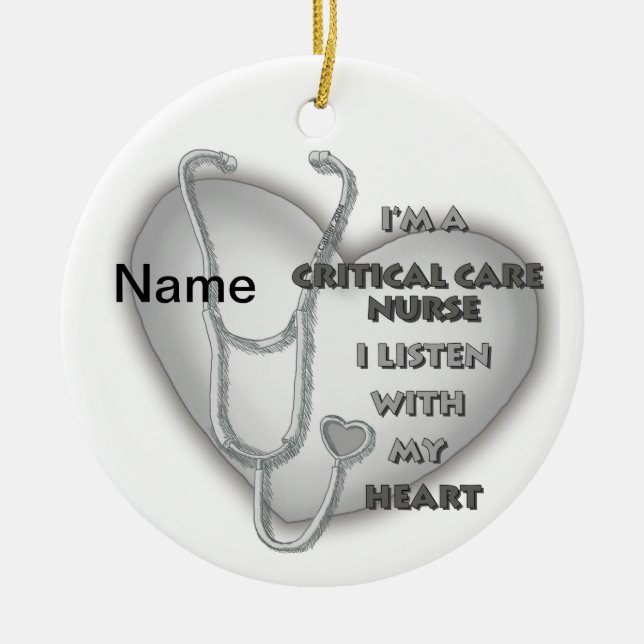Grey Heart Critical Care Nurse Ceramic Tree Decoration (Front)