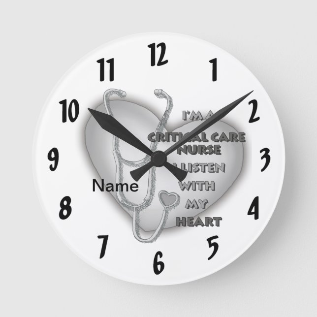 Grey Heart Critical Care Nurse Round Clock (Front)