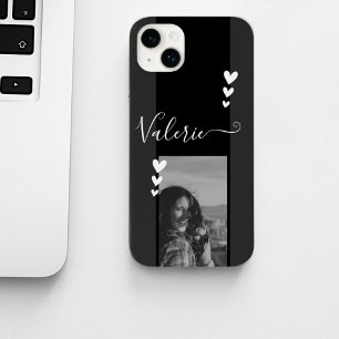 Grey Heart Decor Photo Template Calligraphy Custom Case-Mate iPhone 14 Case