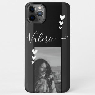 Grey Heart Decor Photo Template Calligraphy Custom iPhone 11Pro Max Case