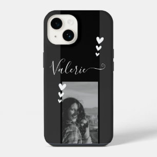 Grey Heart Decor Photo Template Calligraphy Custom iPhone 14 Case
