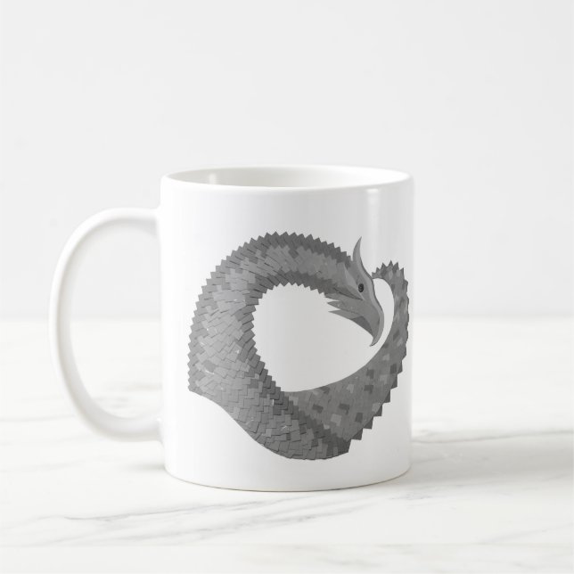 Grey heart dragon on white coffee mug (Left)