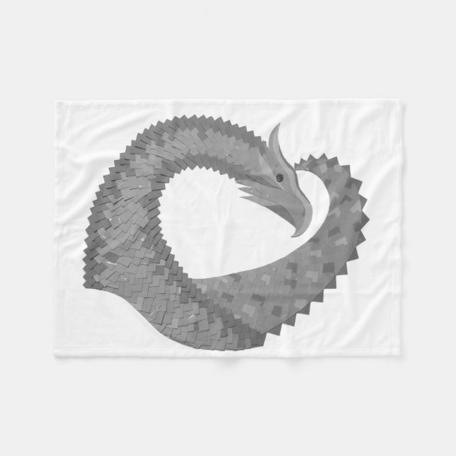 Grey heart dragon on white fleece blanket (Front (Horizontal))
