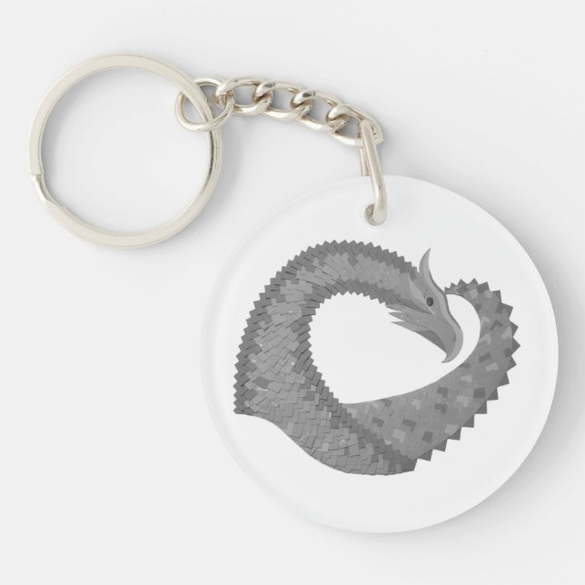 Grey heart dragon on white key ring (Front)