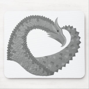 Grey heart dragon on white mouse mat
