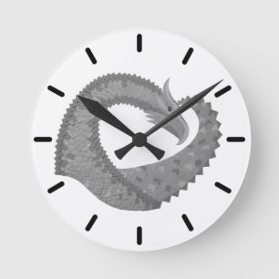 Grey heart dragon on white round clock