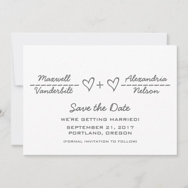 Grey Heart Equation Save the Date Invite (Front)