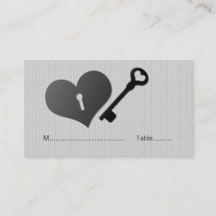 Grey Heart Lock and Key Place Card