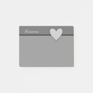 Grey Heart Love Personalised Name Slate Grey Post-it Notes