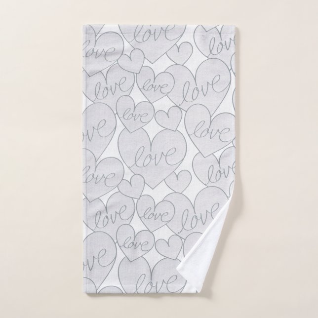 Grey Heart Love Wedding Elegant  Hand Towel (Hand Towel)