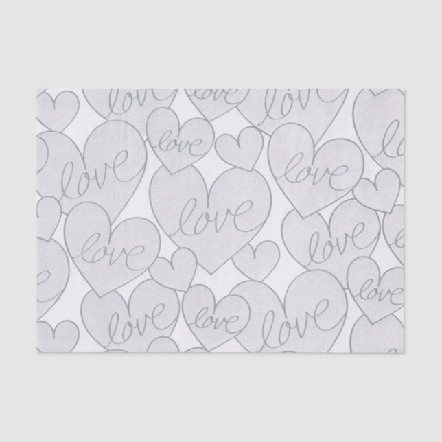 Grey Heart Love Wedding Elegant   Tissue Paper (Front)