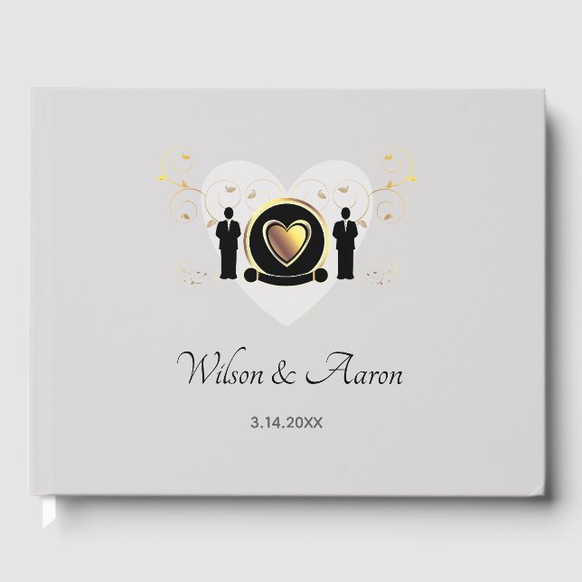 Grey Heart Male Wedding | Guestbook (Front)