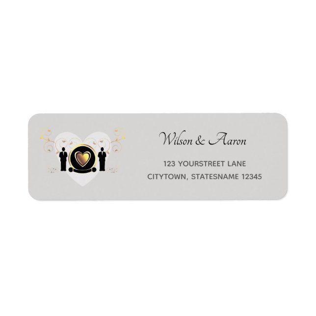 Grey Heart Male Wedding | Return Address Label (Front)