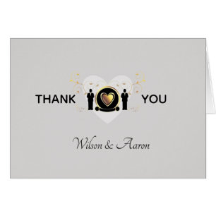 Grey Heart Male Wedding   Thank You Card