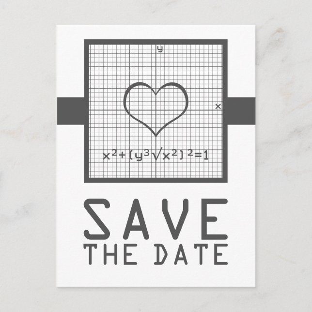 Grey Heart Math Graph Save the Date Postcard (Front)