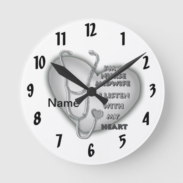 Grey Heart Midwife Nurse Round Clock (Front)