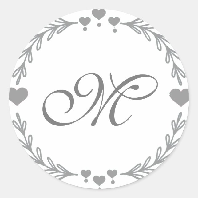 Grey Heart Monogram Stickers (Front)
