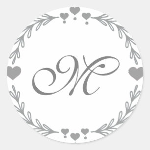 Grey Heart Monogram Stickers